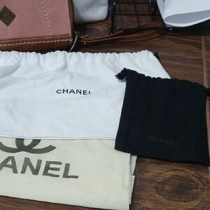 Chanel Dust Bags Set 2 Ablack Small & A Med White Freebee Yellow